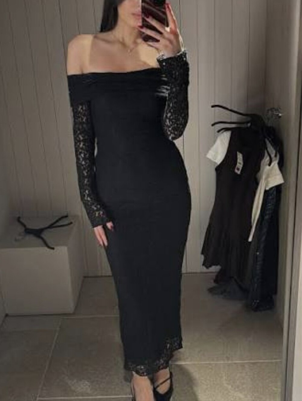 ZARA LACE DRESS BLACK MIDI SIZE XS